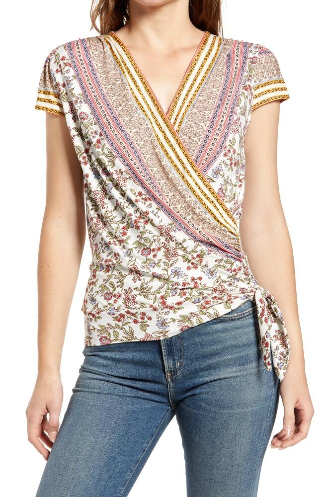 Loveappella Wrap Front Top in Ivory/Coral Cover