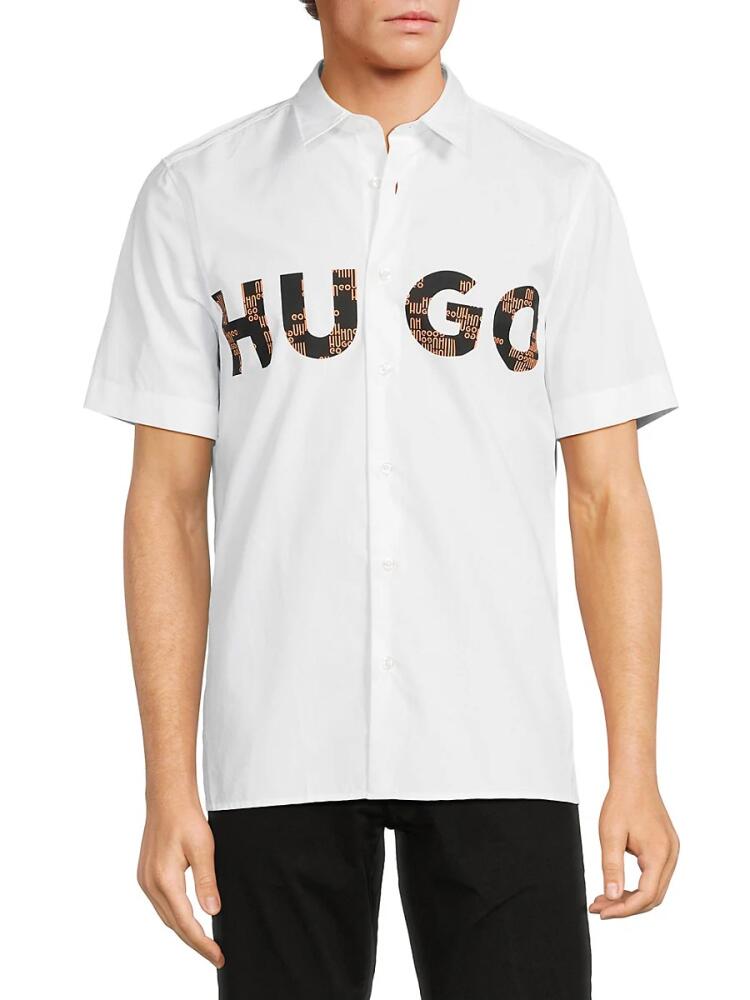 HUGO Men's Ebor Logo Short Sleeve Shirt - White Cover