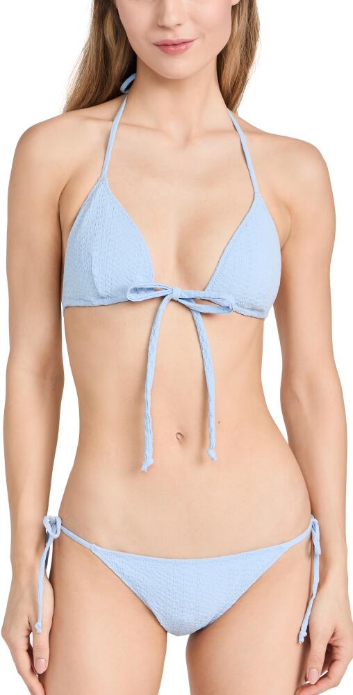 Lisa Marie Fernandez Retro Padded Triangle Bikini Set Sea Blue Seersucker Cover