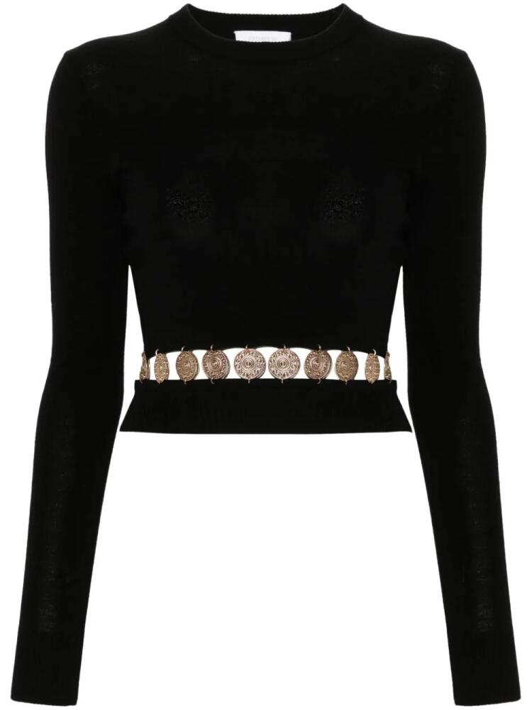 Rabanne ribbed-knit studded top - Black Cover