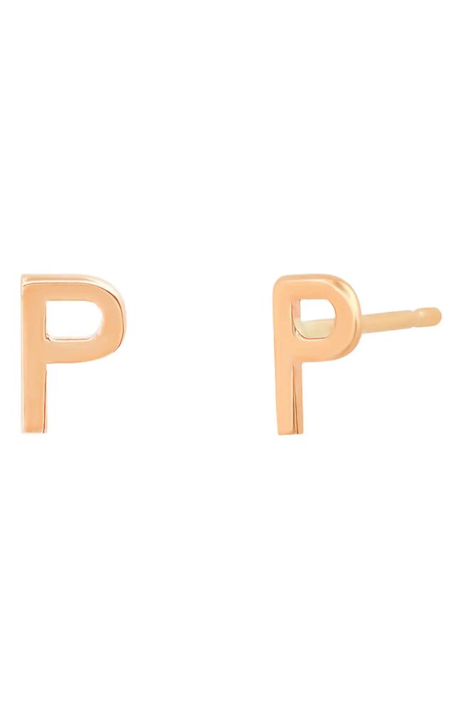 BYCHARI Large Initial Stud Earrings in 14K Rose Gold-P Cover