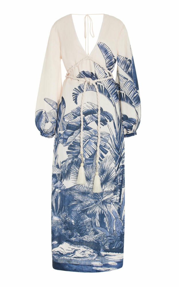 Andres Otalora - Exclusive Playa Blanca Braid-Detailed Linen Maxi Dress - Blue Cover