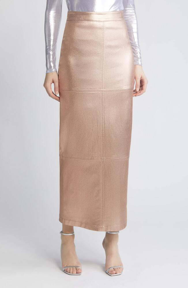 NIKKI LUND Iggy Metallic Maxi Skirt in Rosegold Cover