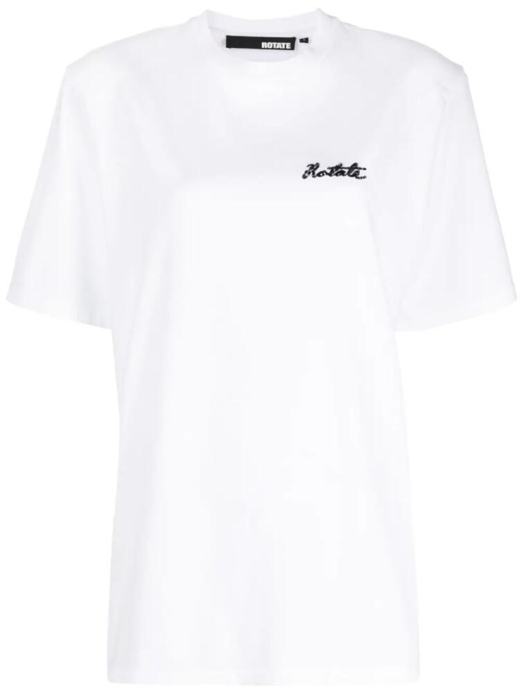 ROTATE BIRGER CHRISTENSEN sequin logo-detail organic cotton T-shirt - White Cover