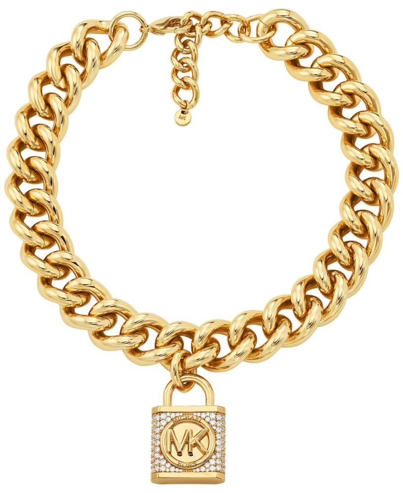 Michael Kors Statement Cubic Zirconia Pave Lock Chain Necklace - Gold Cover