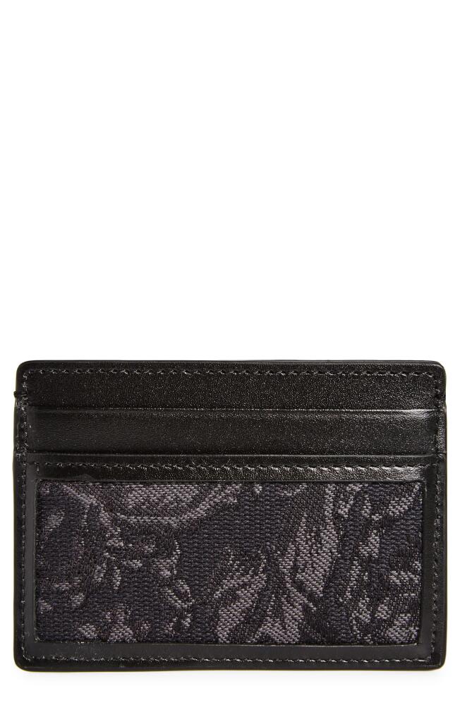 Versace Floral Jacquard & Leather Card Case in Black Black Ruthenium Cover