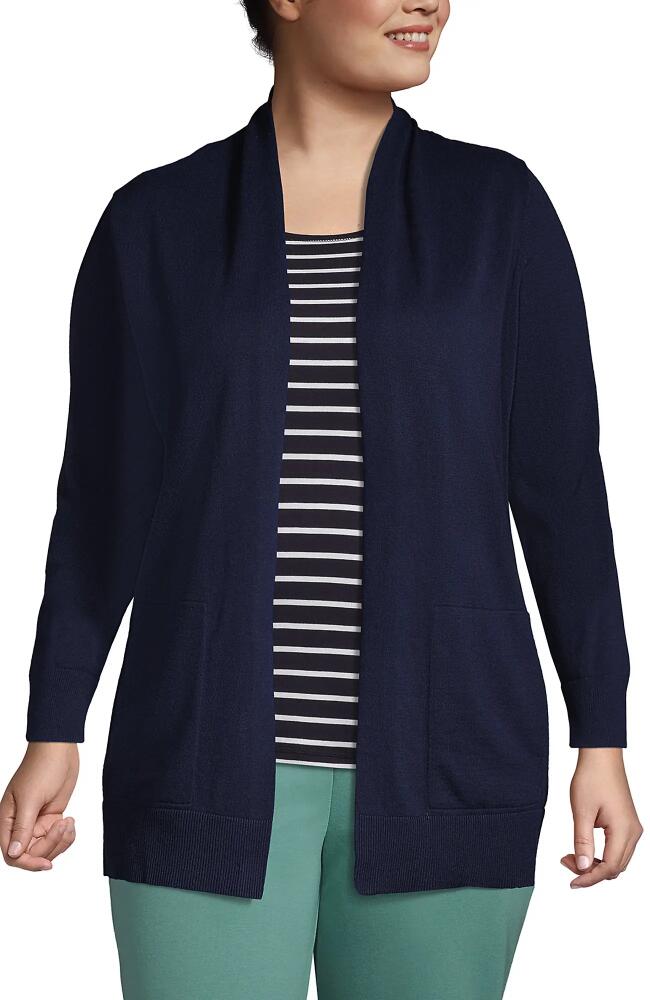 Lands' End Plus Size Long Sleeve Open Long Cardigan Sweater in Radiant Navy Cover