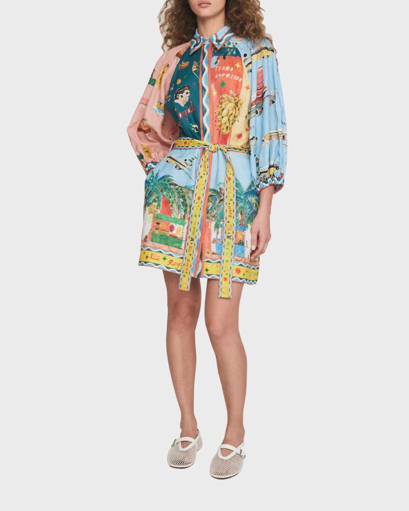 ALEMAIS All Aboard Mixed-Print Belted Mini Shirtdress Cover