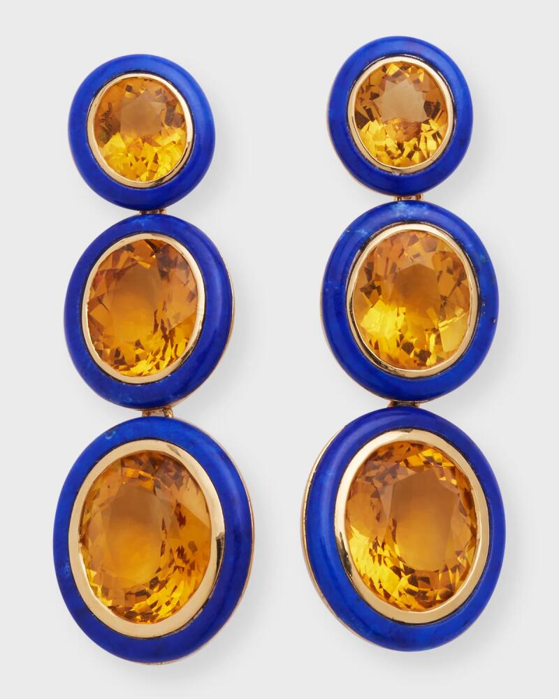 Goshwara Melange 3-Tier Oval Earrings in 18k Gold with Citrine & Lapis Cover