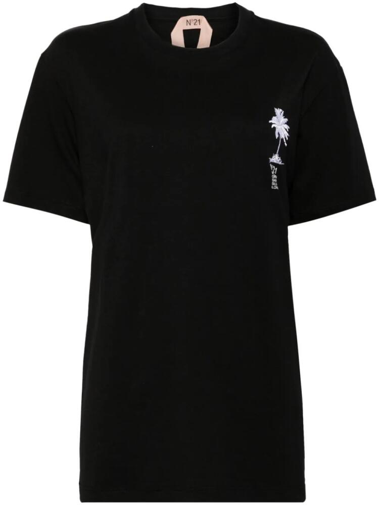 Nº21 logo-embroidered cotton T-shirt - Black Cover