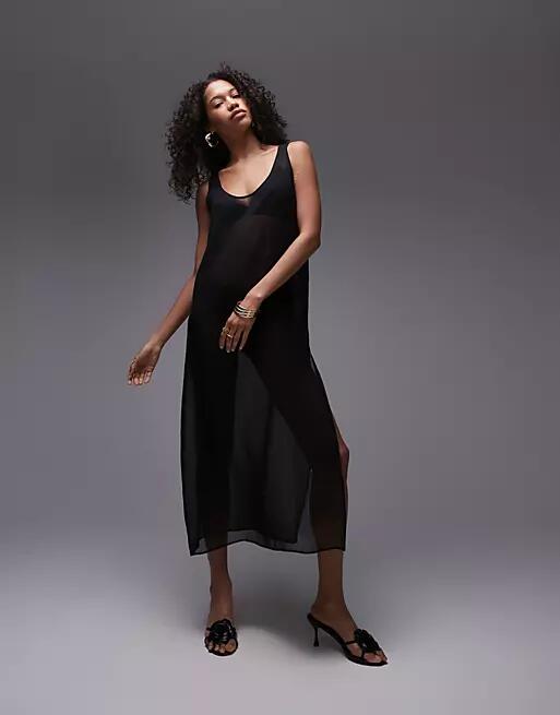 Topshop sheer throw on maxi dress in black Cover