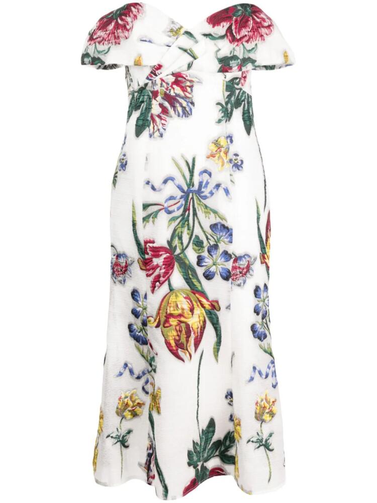 Marchesa Notte Alexander floral-print midi dress - White Cover