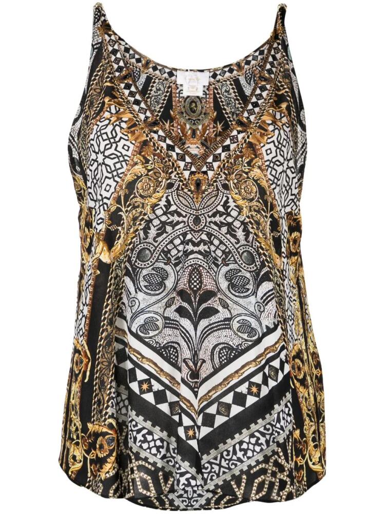 Camilla graphic-print beaded silk top - Black Cover