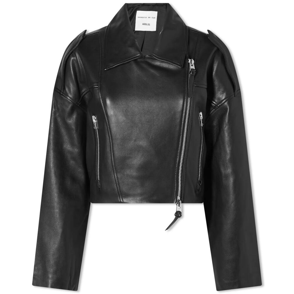 Agolde Women's Remi Crop Leather Biker Jacket in Black Cover