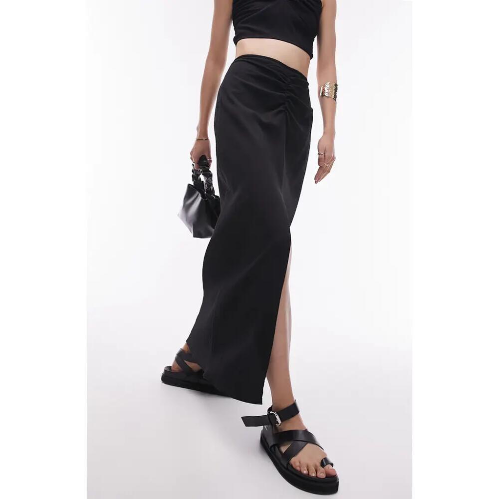 Topshop Ruched Maxi Skirt in Black Cover