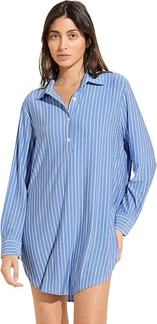 Eberjey Gisele Printed BF Sleepshirt (Nordic Stripes Vista Blue) Women's Pajama Cover