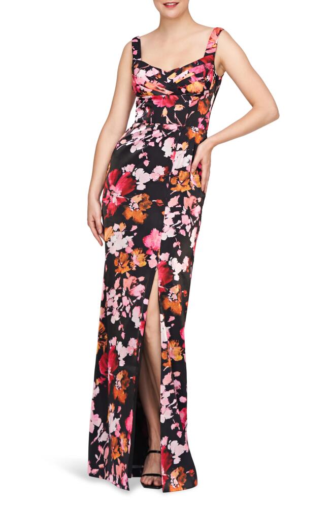 Kay Unger Nicole Floral Column Dress in Saffron/Black Cover