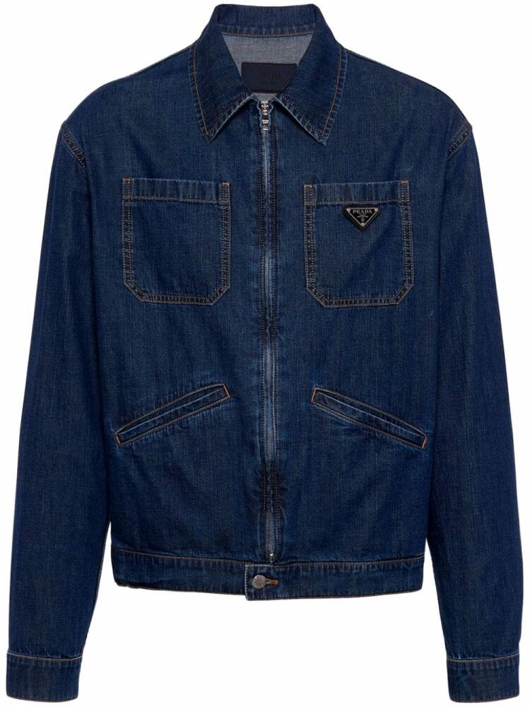 Prada logo-appliqué denim jacket - Blue Cover