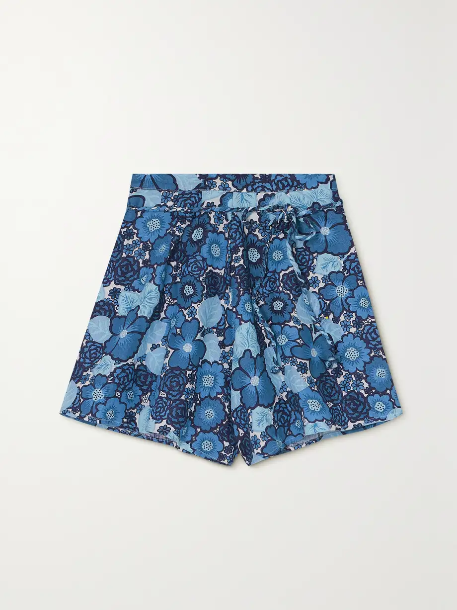 Faithfull - + Net Sustain Felia Rope-trimmed Floral-print Linen Shorts - Blue Cover