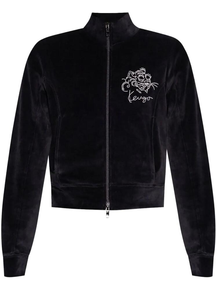 Kenzo logo-embroidered velvet hoodie - Black Cover