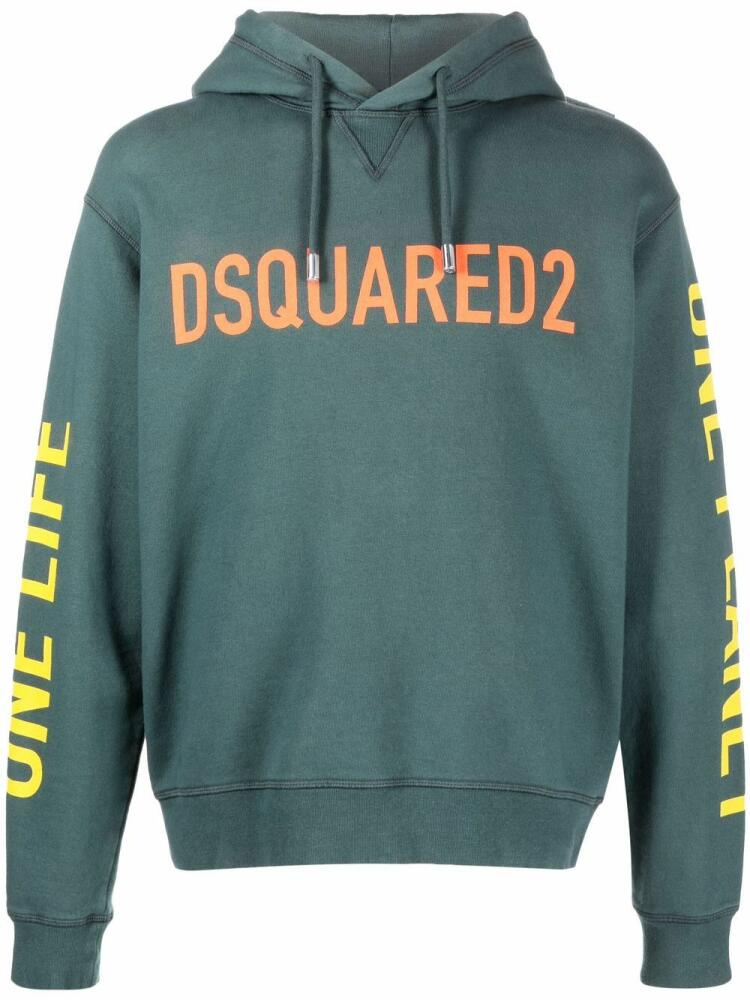 DSQUARED2 slogan-print cotton hoodie - Green Cover