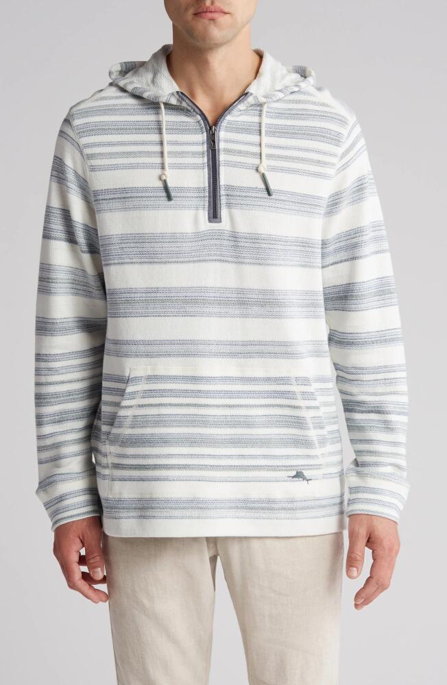 Tommy Bahama Baja Shoreline Stripe Quarter Zip Hoodie in Coconut Cover