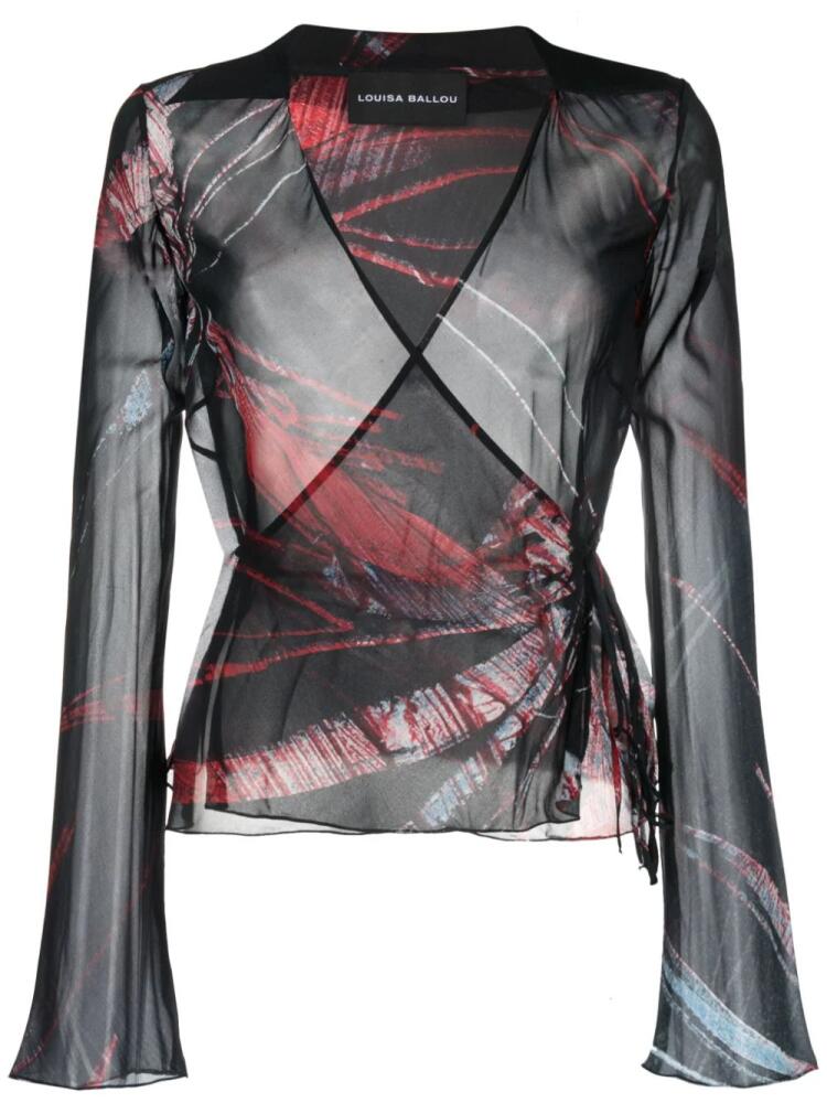 Louisa Ballou abstract-pattern stretch-silk wrap blouse - Black Cover