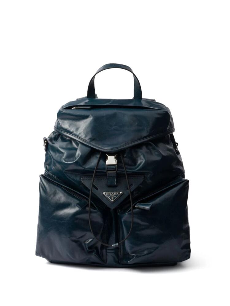 Prada logo-plaque leather backpack - Blue Cover