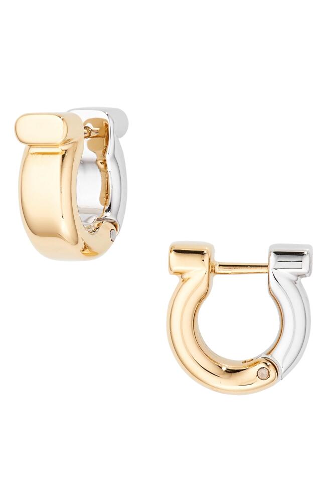 FERRAGAMO Mixed Finish Gancio Huggie Hoop Earrings in Palladio/Oro Cover