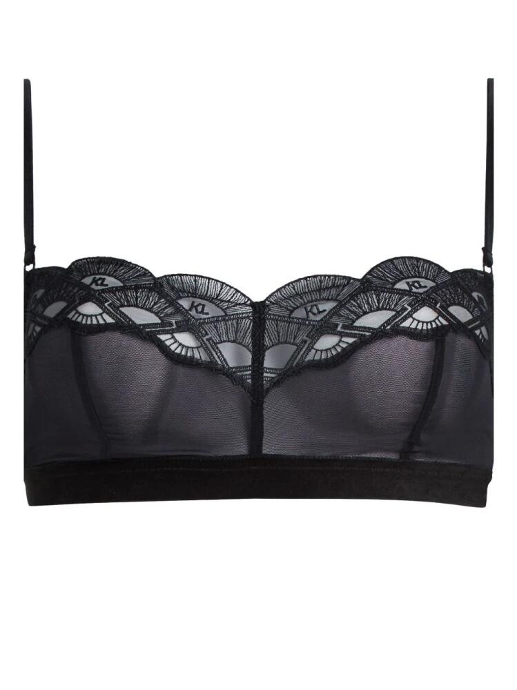 Karl Lagerfeld logo-embroidered lace bralette - Black Cover