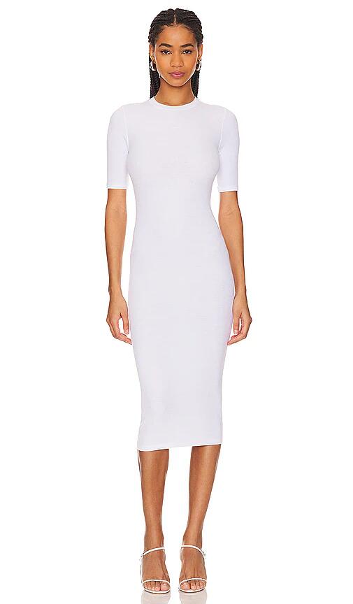 Enza Costa Silk Rib Half Sleeve Midi Dress in White Cover