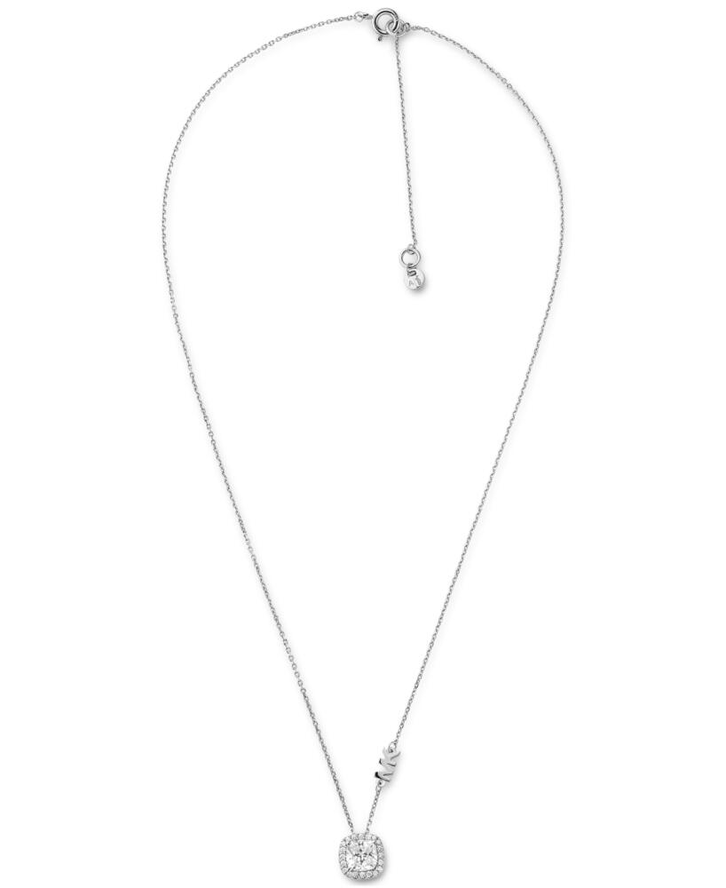 Michael Kors Silver-Tone Halo Crystal Pendant Necklace, 16" + 2" extender - Silver Cover