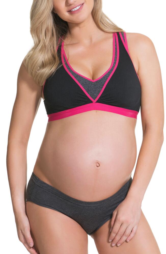 Angel Maternity Lotus Yoga Pumping Nursing Bra in Black/Pink Cover