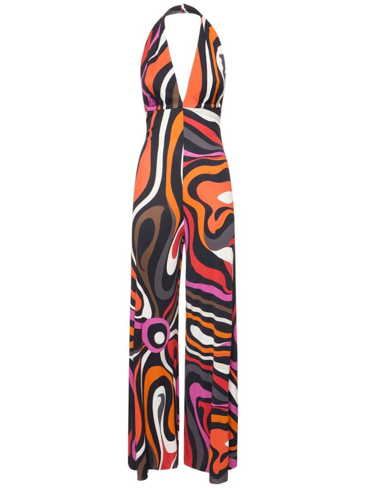 PUCCI Marmo Printed Jersey Halter Jumpsuit Cover