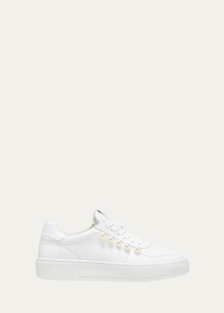 Stuart Weitzman Leather Pearly Stud Low-Top Sneakers Cover