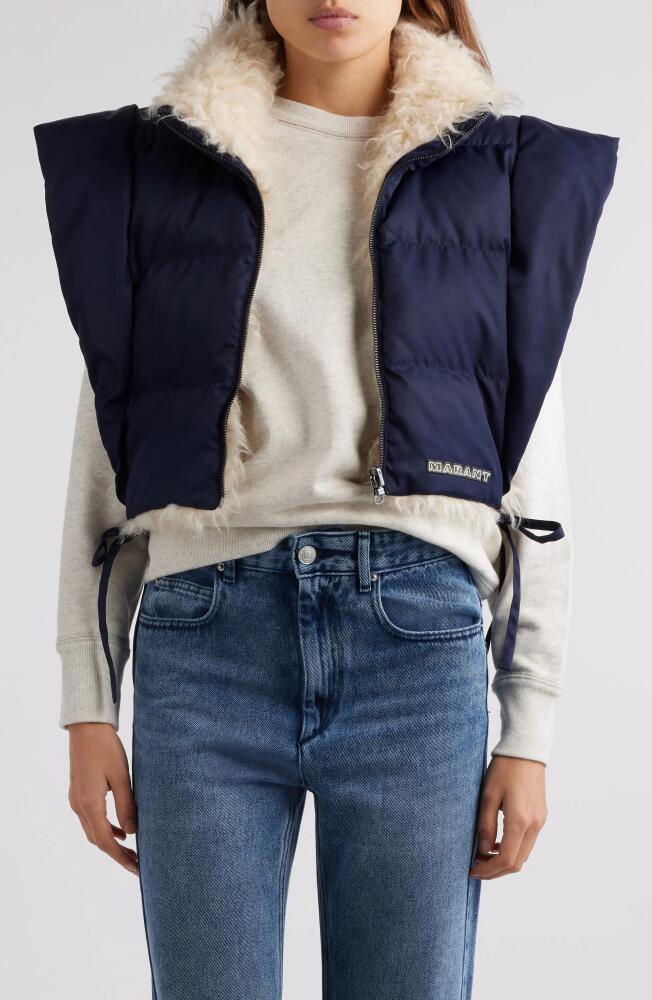 Isabel Marant Étoile Hoodiali Faux Shearling Collar Crop Puffer Vest in Midnight Cover