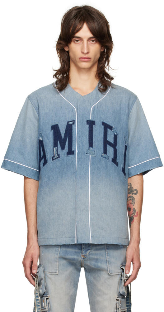 AMIRI Blue Sunfaded Baseball Denim Shirt Cover