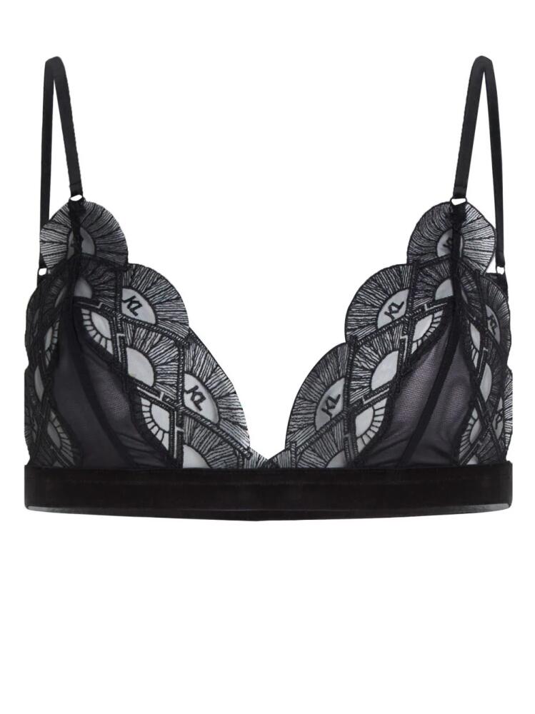 Karl Lagerfeld logo-embroidered lace bra - Black Cover