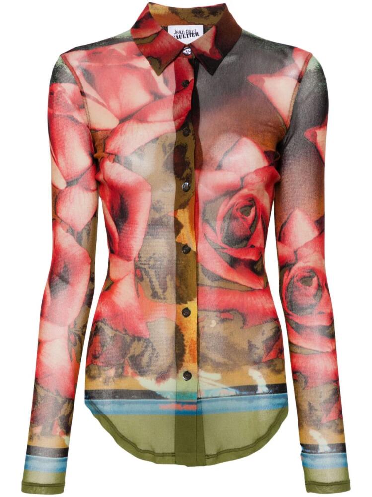 Jean Paul Gaultier rose-print mesh shirt - Green Cover