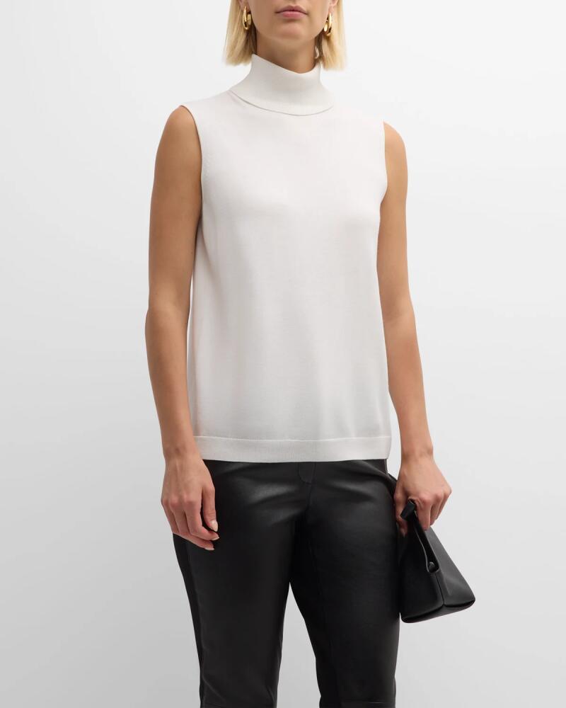 Lafayette 148 New York Sleeveless Matte Crepe Turtleneck Pullover Cover