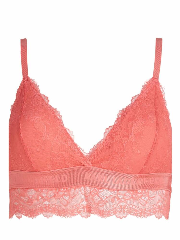 Karl Lagerfeld logo-tape padded lace bra - Pink Cover