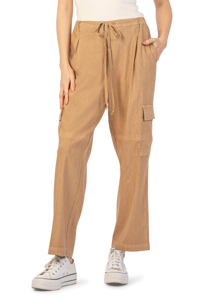 KUT from the Kloth Sienna Linen Cargo Crop Drawstring Pants in Oatmeal Cover