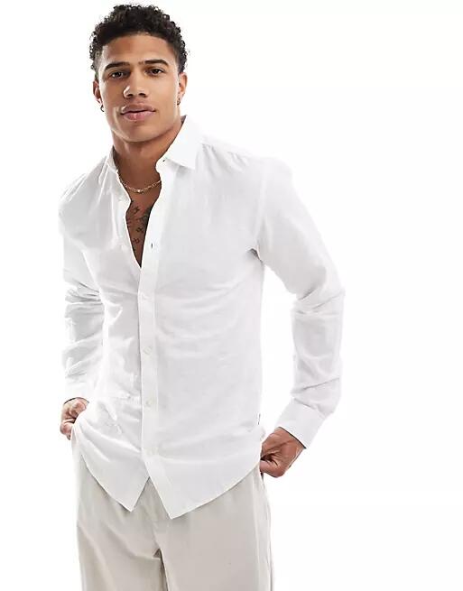 Only & Sons linen mix long sleeve shirt in white Cover