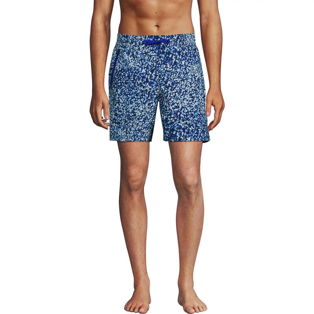 Lands' End Active 7" Swim Trunks in Navy/turquoise Mosaic Dot Cover