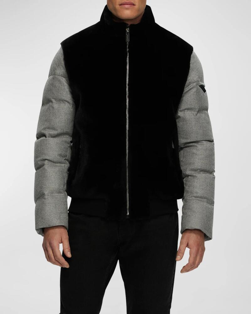 Gorski Men's Mixed-Media Lamb Shearling Quilted Bomber Jacket Cover