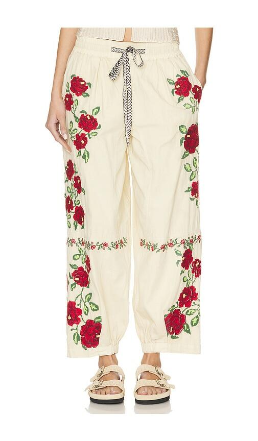 Free People Rosalia Embroidered Pant in Cream Cover