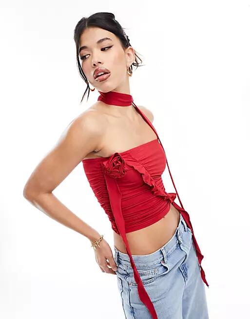 Simmi bandeau corsage top with choker in red Cover