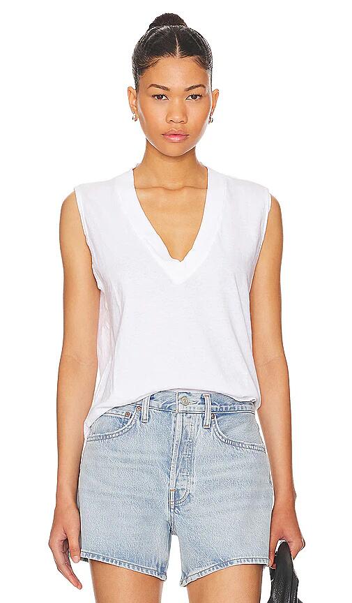 perfectwhitetee Cotton Sleeveless V Neck Tee in White Cover