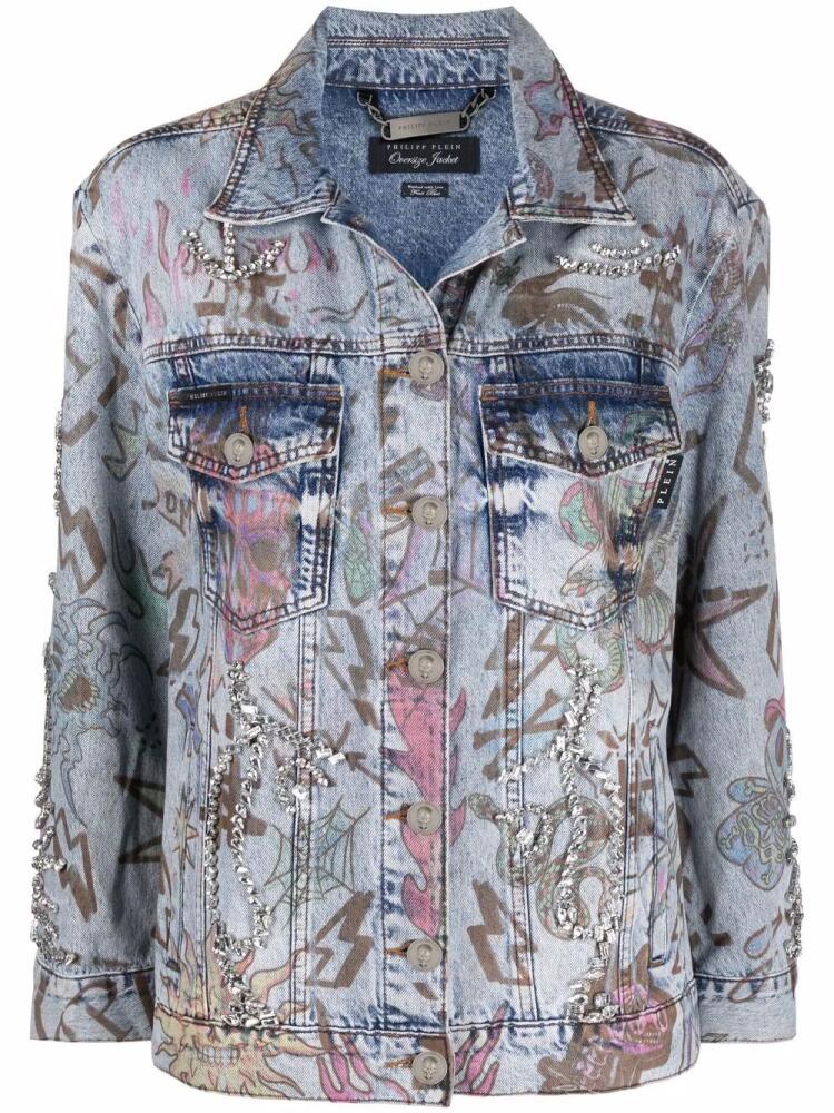 Philipp Plein monogram tattoo-print oversize denim jacket - Blue Cover