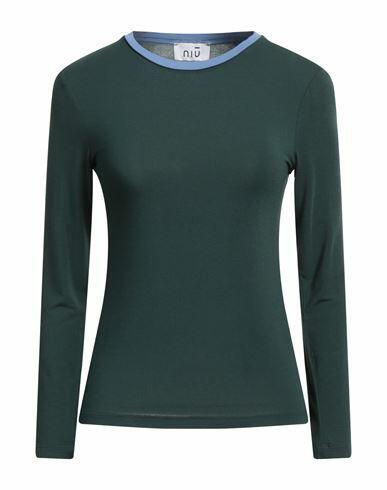 Niū Woman T-shirt Dark green Modal, Elastane Cover